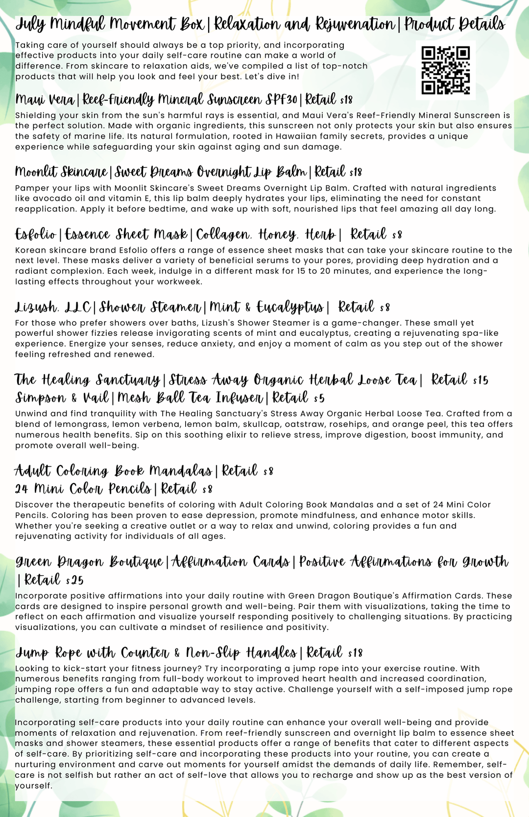 The Mindful Movement | Past Box | July 2023 - Green Dragon Boutique