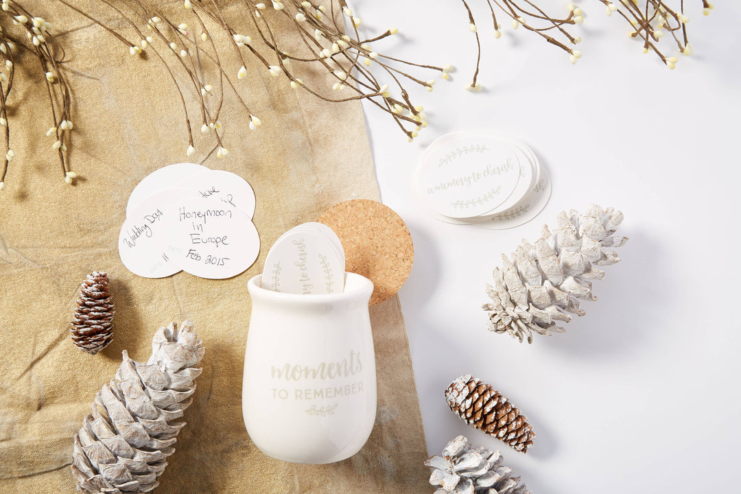 Ceramic Gratitude Blessings Jar & Memory Notecards, White - Green Dragon Boutique