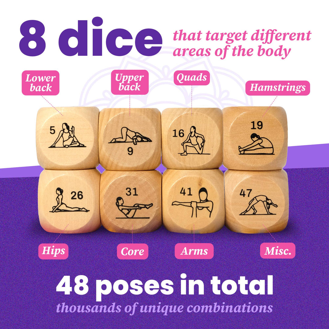 Zinsk 8-pc Wood Yoga Dice Set in Cardboard Storage Box - Green Dragon Boutique
