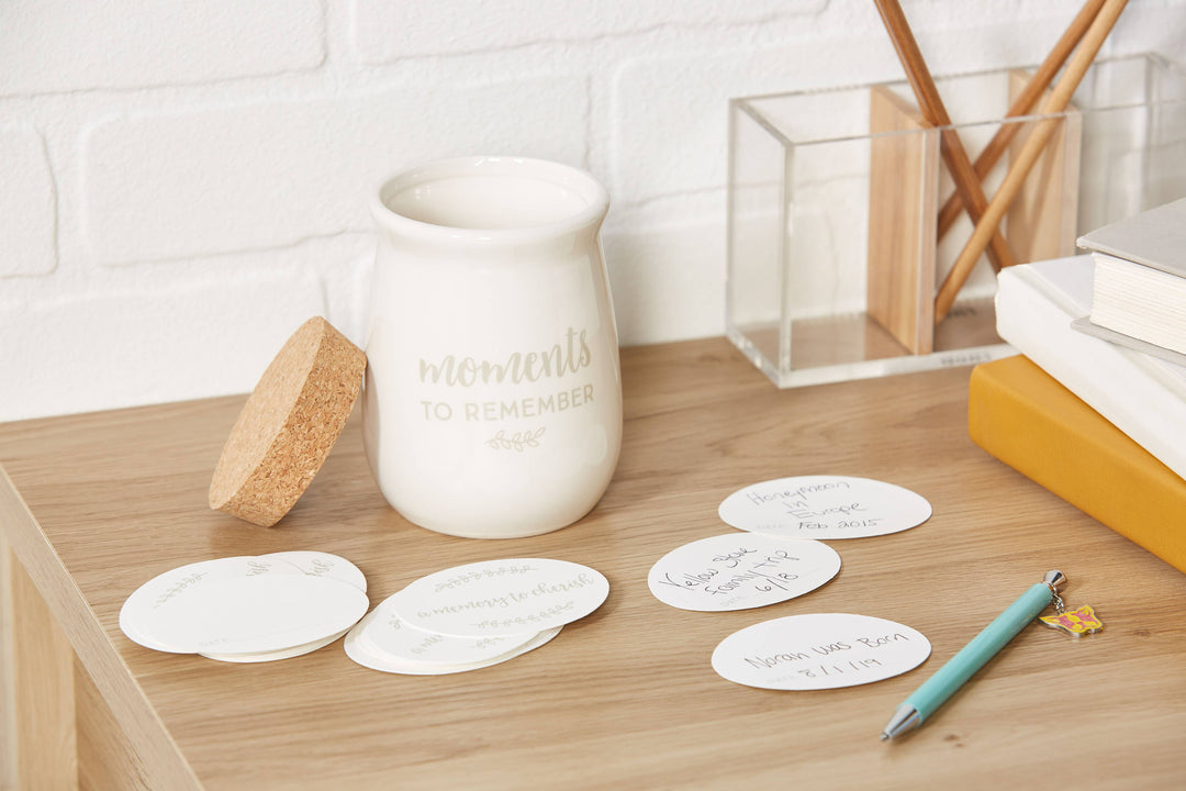 Ceramic Gratitude Blessings Jar & Memory Notecards, White - Green Dragon Boutique