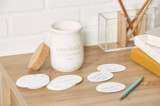Ceramic Gratitude Blessings Jar & Memory Notecards, White - Green Dragon Boutique