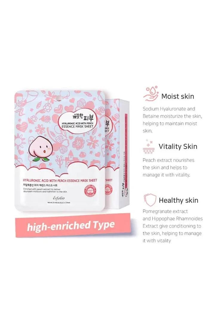 Sheet Mask | Esfolio | Hyaluronic Acid and Peach Essence Sheet Mask