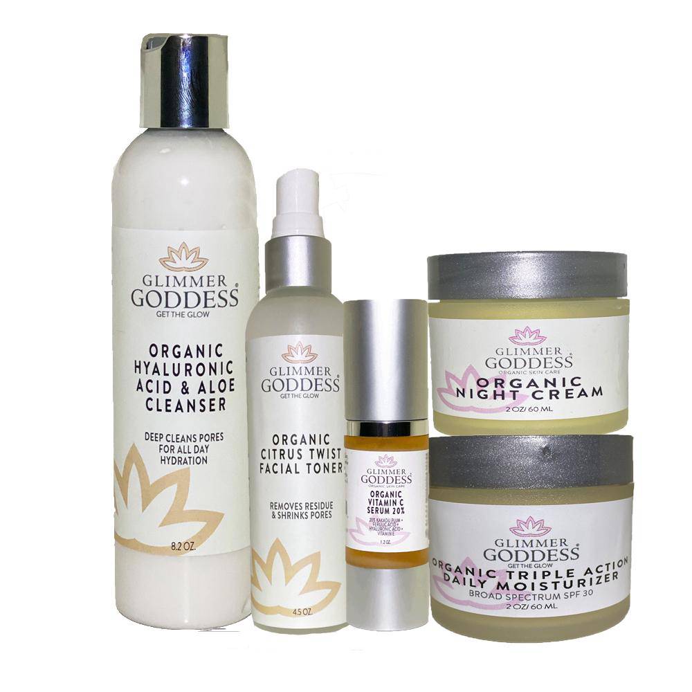 Skincare Set | Glimmer Goddess | Organic Anti-Wrinkle Solution 5-pc Kit