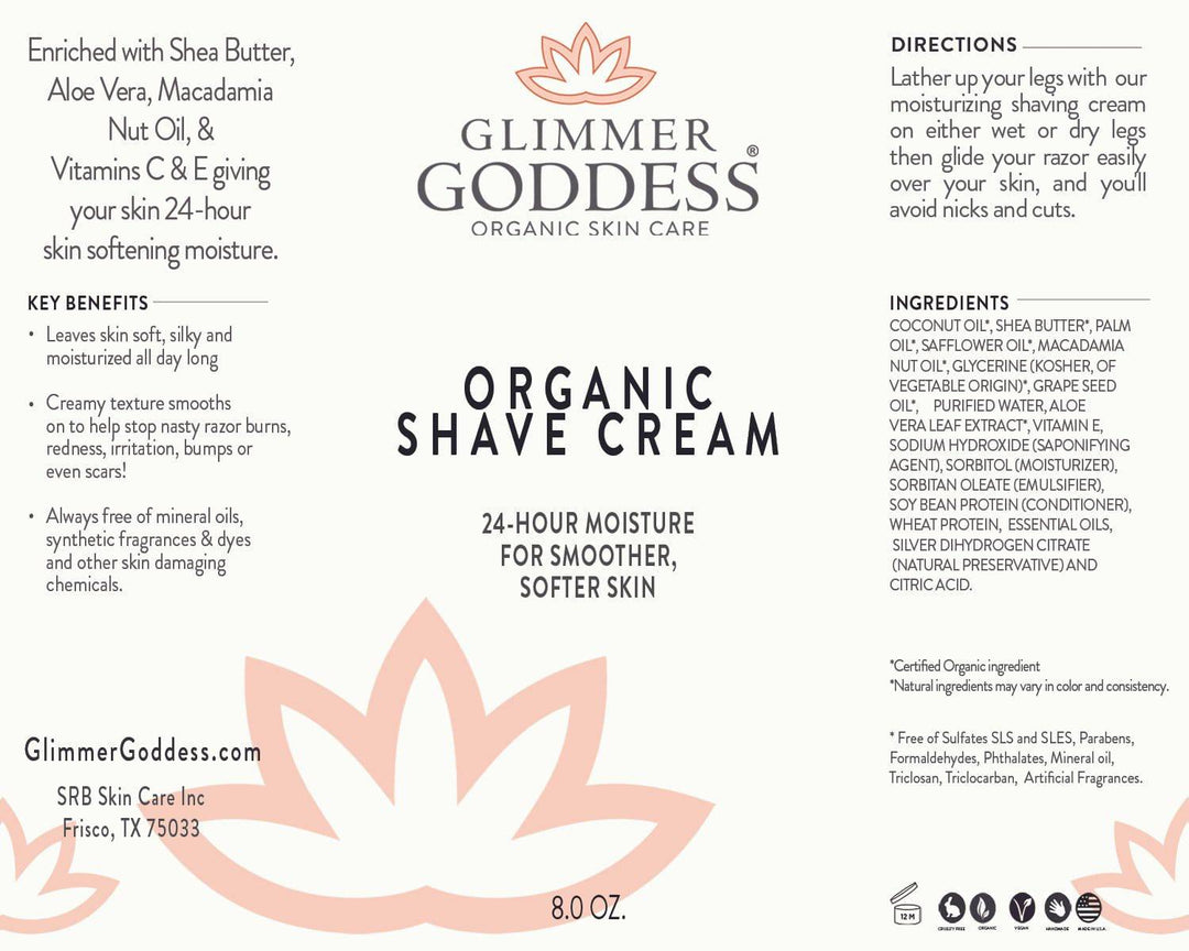 Shave Cream | Glimmer Goddess | Organic Shave Cream with Aloe, Coconut Oil, and Shea Butter
