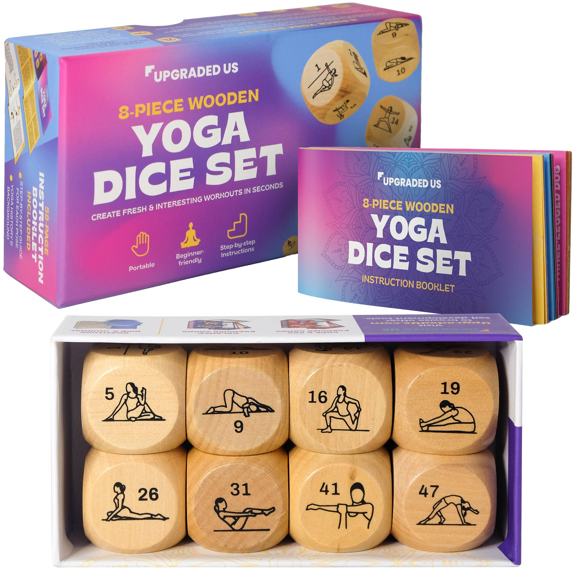 Zinsk 8-pc Wood Yoga Dice Set in Cardboard Storage Box - Green Dragon Boutique