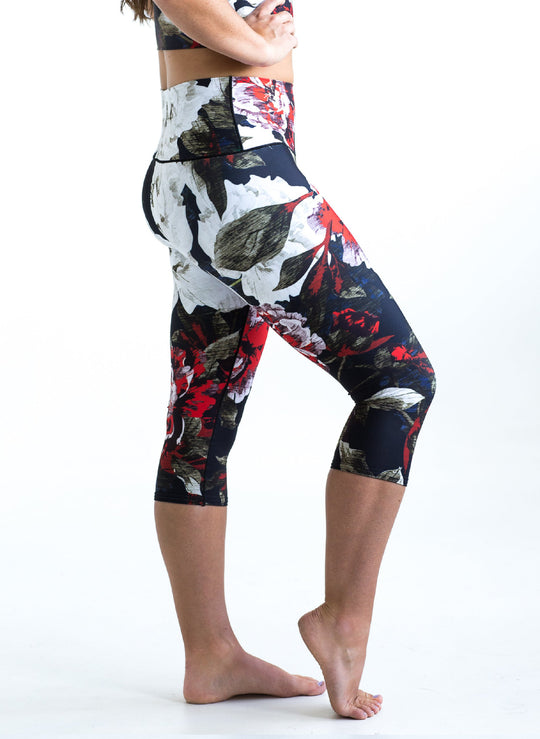 Capri Yoga Pants | Colorado Threads | Black Floral Capris