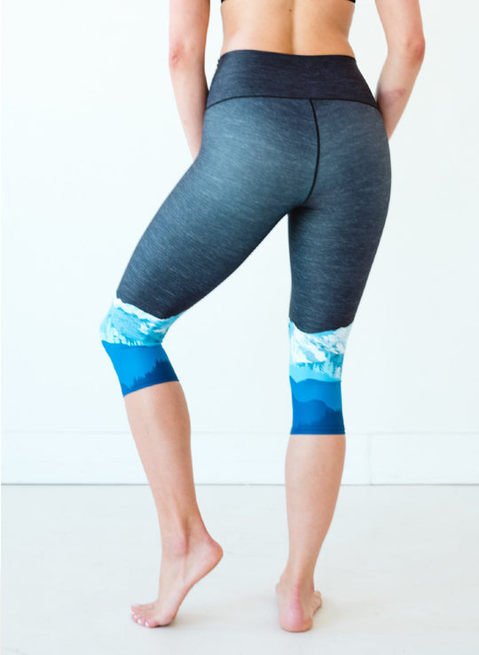 Capri Yoga Pants | Colorado Threads | Black Heather Mountain Capris